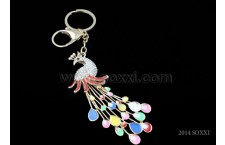 Diamond Studded Key Chain - Peacock Design - Red Color