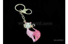 Diamond Studded Key Chain - Cat Design - Pink color