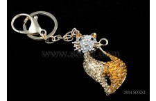 Diamond Studded Key Chain - Cat Design - Yellow Color