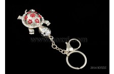 Diamond Studded Key Chain - Turtle Design - Red Color