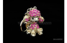Diamond Studded Key Chain - Dog Design - Pink Color