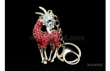 Diamond Studded Key Chain - Goat Design - Red Color