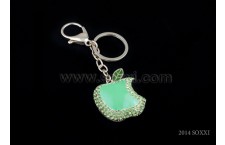 Diamond Studded Key Chain - Bitten Apple Design - Green Color