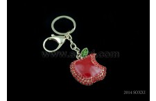 Diamond Studded Key Chain - Bitten Apple Design - Red Color