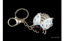 Diamond Studded Key Chain - Lady Bug Design - White Color