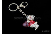 Diamond Studded Key Chain - Teddy Bear Design - Red Color