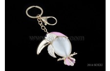 Diamond Studded Key Chain - Toucan Design - Pink Color