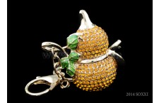 Diamond Studded Key Chain - Gourd Design - Orange Color