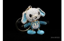 Diamond Studded Key Chain - Dancing Dog Design - Blue Color