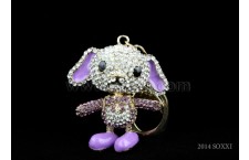 Diamond Studded Key Chain - Dancing Dog Design - Purple Color