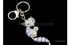 Diamond Studded Key Chain - Fox Design - Blue Color