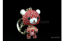 Diamond Studded Key Chain - Teddy Bear Design - Red Color