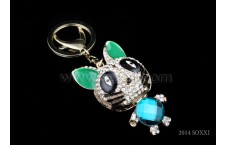 Diamond Studded Key Chain - Raccoon Design - Green Color