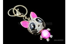 Diamond Studded Key Chain - Raccoon Design - Pink Color