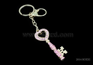 Diamond Studded Keychain - Key design Pink color