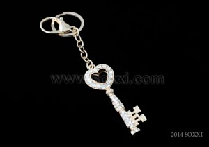 Diamond Studded Key Chain - Key Design Silver Color