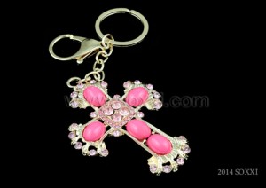Diamond Studded Key Chain - Cross Design - Pink color