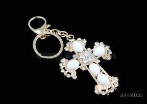 Diamond Studded Keychain - Cross Design - White color