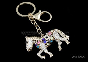 Diamond Studded Key Chain - Horse Design - Blue Color