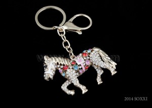 Diamond Studded Key Chain - Horse Design - Pink Color