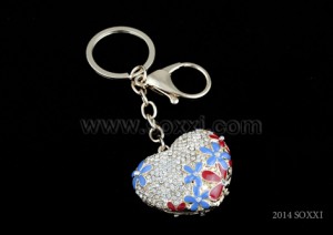 Diamond Studded Key Chain - Heart Design - Blue Color