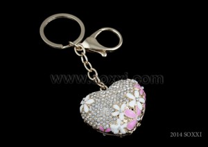 Diamond Studded Keychain - Heart Design - pink color