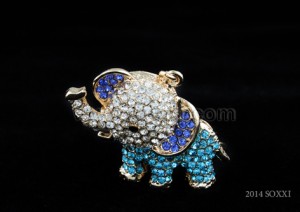 Diamond Studded Key Chain - Elephant Design - Blue Color