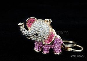 Diamond Studded Key Chain - Eleplant Design - Pink Color