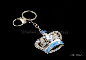 Diamond Studded Key Chain - Crown Design - Blue Color
