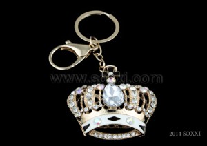 Diamond Studded Key Chain - Crown Design - White Color