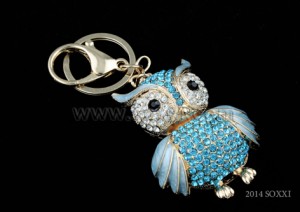 Diamond Studded Key Chain - Owl Design - Blue Color