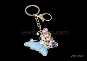 Diamond Studded Key Chain - Butterfly Design - Blue Color