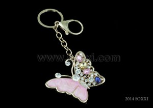 Diamond Studded Key Chain - Butterfly Design - Pink Color
