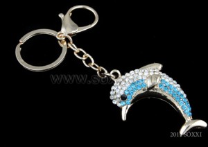 Diamond Studded Key Chain - Dolphin Design - Blue Color
