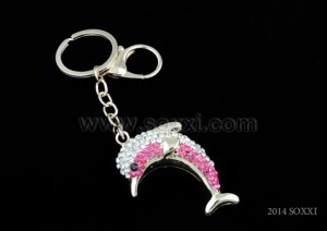 Diamond Studded Key Chain - Dolphin Design - Pink Color