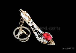 Diamond Studded Key Chain - High Heels Design- Red Color