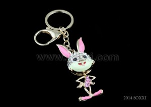 Diamond Studded Key Chain - Rabbit Design - Pink Color