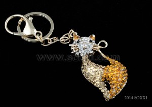 Diamond Studded Key Chain - Cat Design - Yellow Color