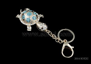 Diamond Studded Key Chain - Turtle Design - Blue Color
