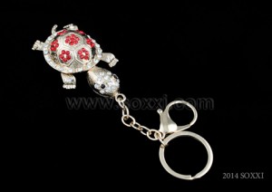Diamond Studded Key Chain - Turtle Design - Red Color