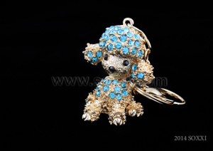 Diamond Studded Key Chain - Dog Design - Blue Color