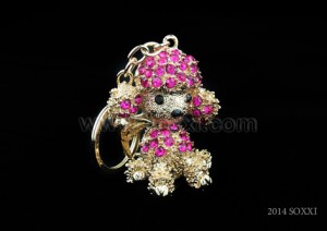 Diamond Studded Key Chain - Dog Design - Pink Color