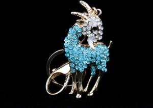 Diamond Studded Key Chain - Goat Design - Blue Color