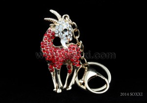 Diamond Studded Key Chain - Goat Design - Red Color