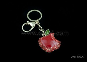 Diamond Studded Key Chain - Bitten Apple Design - Red Color