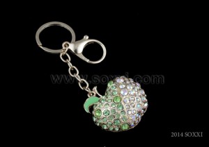 Diamond Studded Key Chain - Apple Design - Green Color