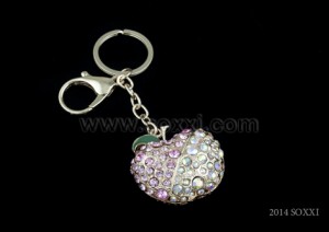 Diamond Studded Key Chain - Apple Design - Pink Color
