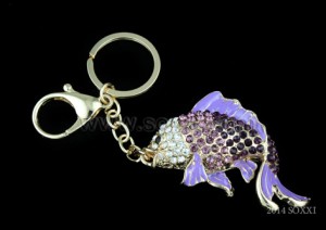 Diamond Studded Key Chain - Fish Design - Purple Color