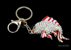 Diamond Studded Key Chain - Fish Design - Red Color