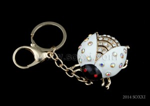 Diamond Studded Key Chain - Lady Bug Design - White Color